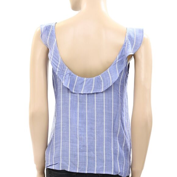 Sezane Manon Striped Blouse Tank Top Ruffle Buttondown Embroidered M-38 283123 - Picture 8 of 9